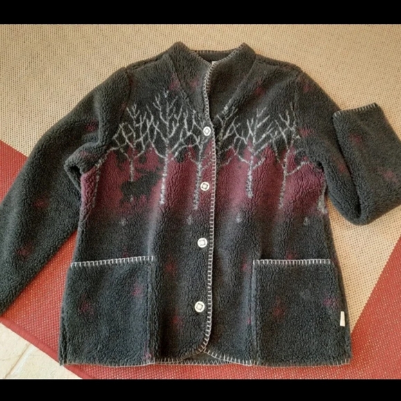 Vtg Northwoods Grey Plush Jacket M Deer & Trees Artisans - Picture 1 of 6